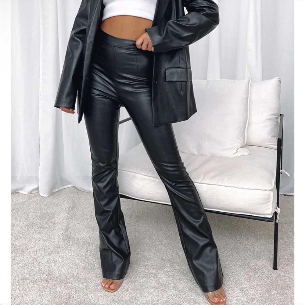 NWT Black Leather Flare Leg Pants